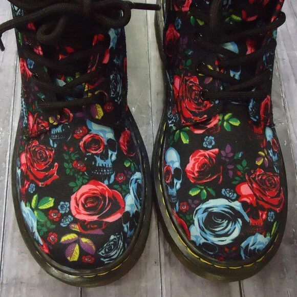 SIZE 6 L. Dr Martens Pascal Rose Fantasy Skull Lace Up Ankle Boots. - Picture 3 of 16